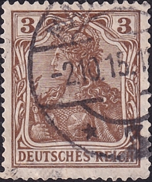 Германия , рейх . 1902 год . Германия с императорской короной  3 pf. Каталог 1,50 фунта. 
